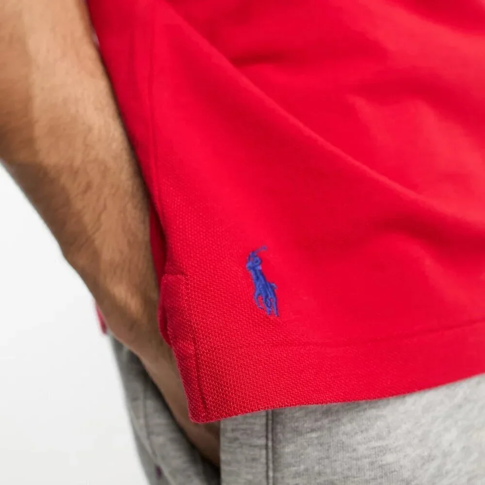 Polo Ralph Lauren Men's Red Multi Logo Classic Fit Pique Polo Shirt Size M